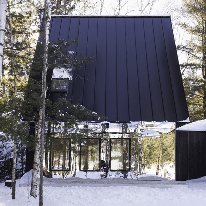 Lake House Mirrored Exterior and Black Steel Roof