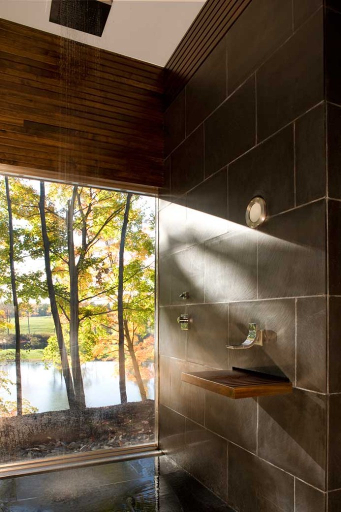 Shower with View of Woods