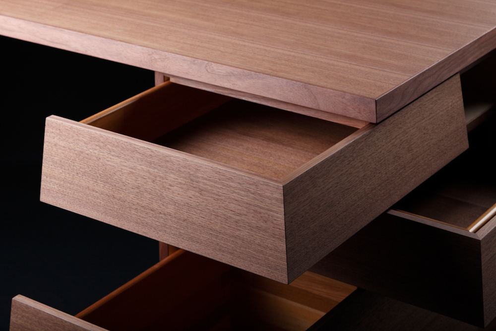 Close-up of Walnut Drawers in Cartesia Desk
