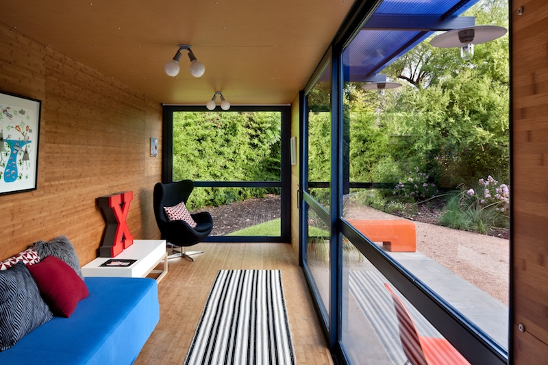 Interior of Shipping Container Guest House by Poteet Architects