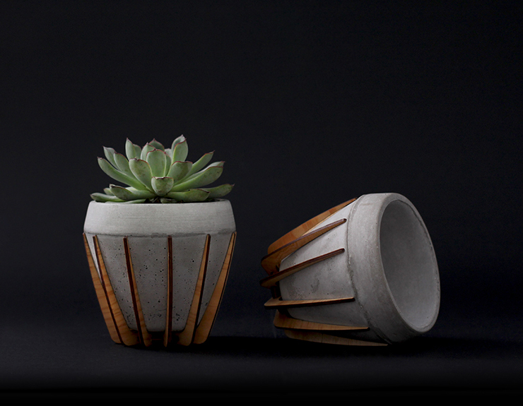 La Morena Plant Pot by Shift – Cast Concrete in a Laser-Cut Wood Cradle