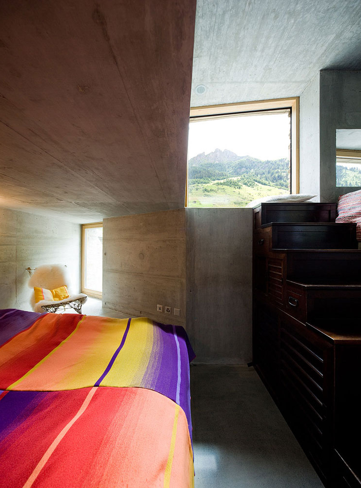 Minimalist Villa Vals Bedroom with View over Swiss Landscape