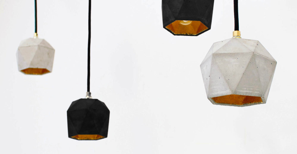 T1 Geometric Concrete Pendant Lamp with Gold Leaf Inside by GANTlights on Etsy