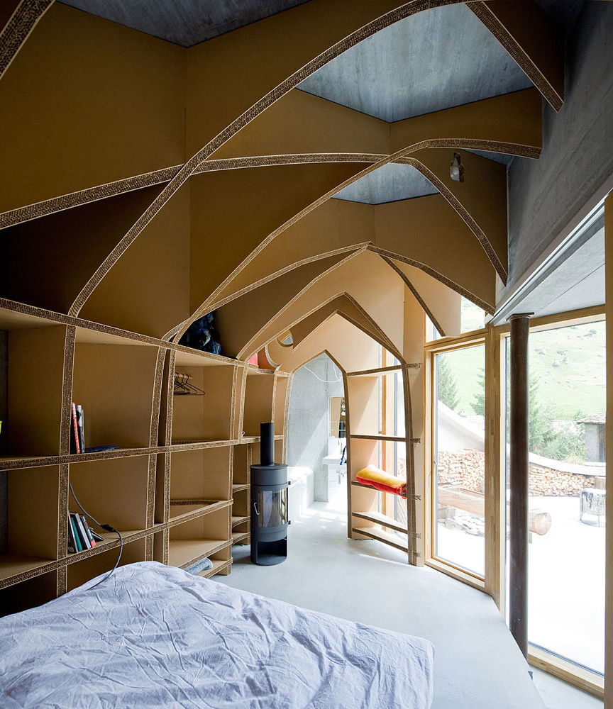 Unusual Vaulted Ceiling and Shelves from Villa Vals by SeARCH & CMA