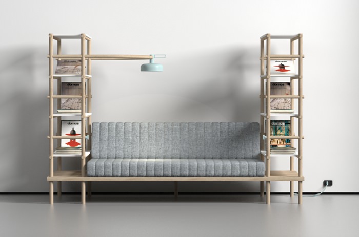 Herb Living Space Sofa with Two Modular Shelves and Lamp