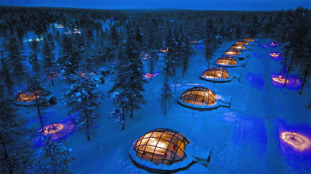 Rows of the Glass Igloo Village at Hotel Kakslauttanen Finland