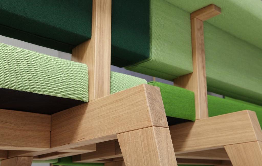 Close-up view of WorkSofa Textile and Oak Detailing