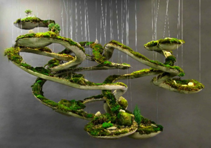 Hanging Garden Concrete and Moss Sculpture by Robert Cannon