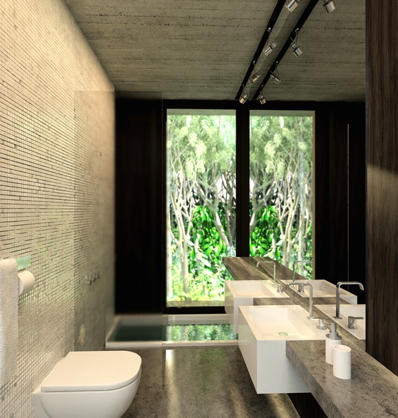 Bathroom of Gres House with View of Forest