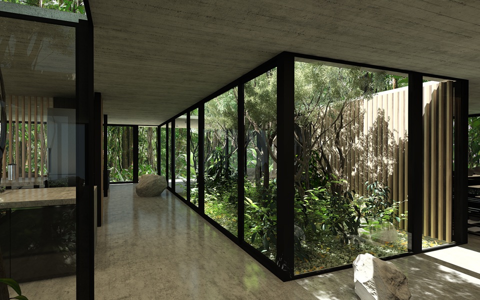 Courtyard Section of Gres House to Create Illusion of Forest Inside