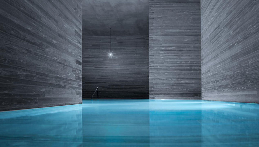 Swimming Pool in Therme Vals with Valser Quartzite Strip Walls