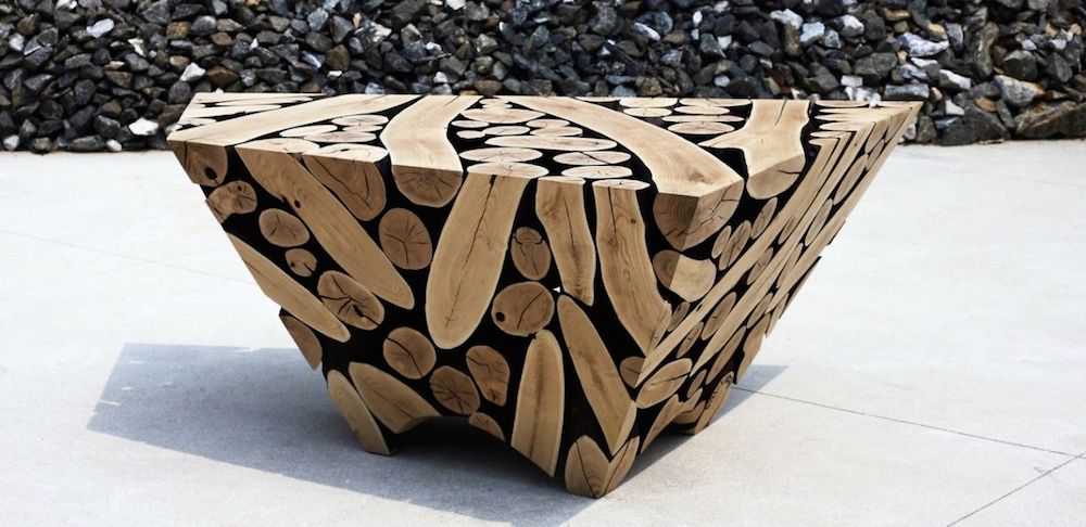 Wood Sculpture Table in Chestnut by Jaehyo Lee