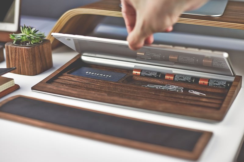 Keyboard Tray and Wrist Pad in Walnut by Grovemade