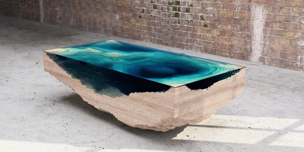 The Abyss Table by Duffy London - A Terrain Map in Layered Wood and Glass