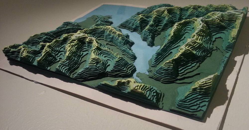 Handcut Contours Topography Map of Milford Sound by Sam Caldwell