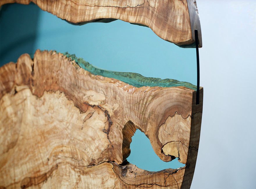 Round River Sculpture in glass and wood by Greg Klassen