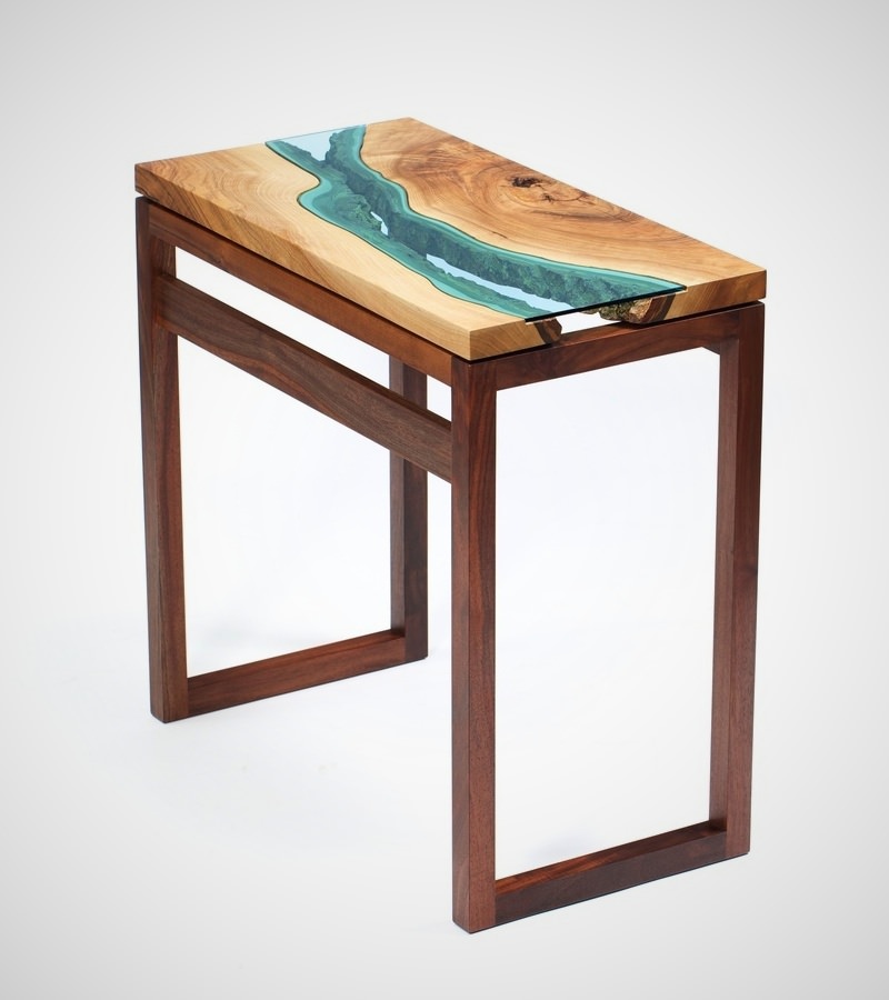 Side table with inset glass river by Greg Klassen