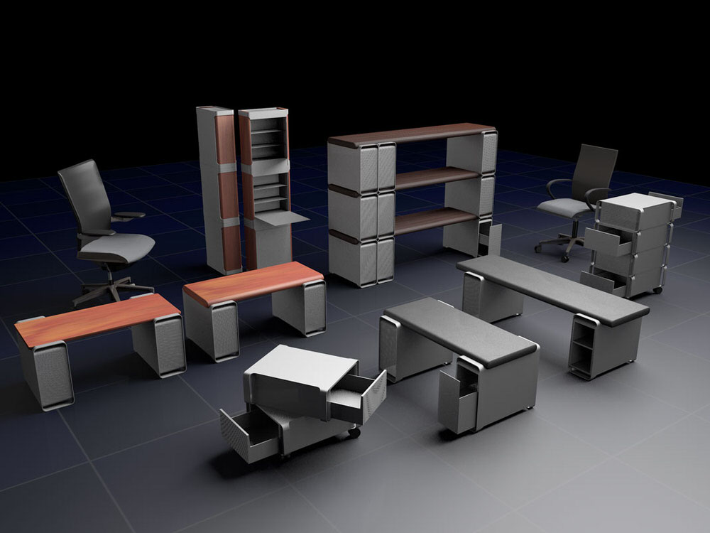 Rendered Visualisation of Upcycled Computer Furniture by Klaus Geiger