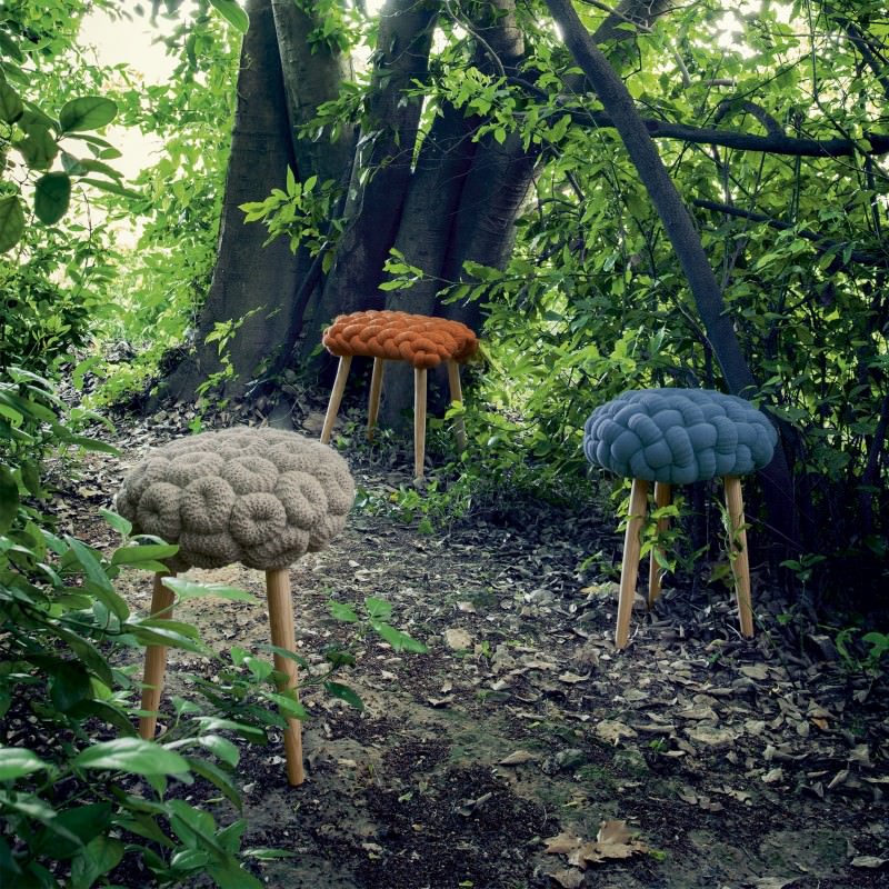 Claire-Anne O’Brien Knit Stools in Forest via GAN Rugs