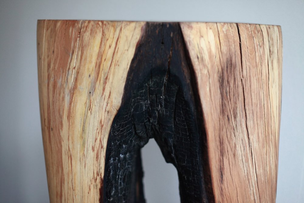 Charred Wood Interior of Ausgebrannt Stool by Kapar Hamacher