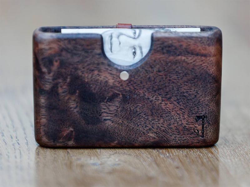 Walnut Slim Timber Wallet with UK Notes