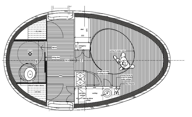 Floor Plan of the Exbury Egg Tiny House