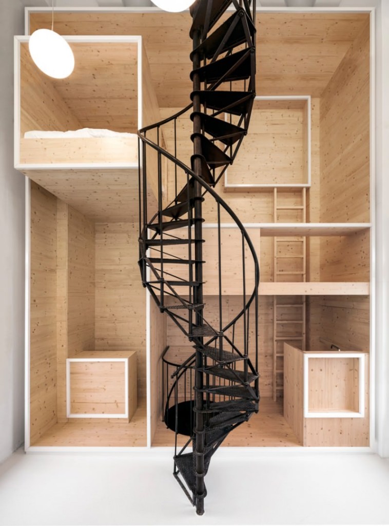 Spiral Staircase at the Centre of the Room on the Roof Loft