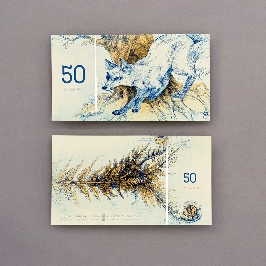50 Euro Note with Fox and Fern Illustrations by Barbara Bernat