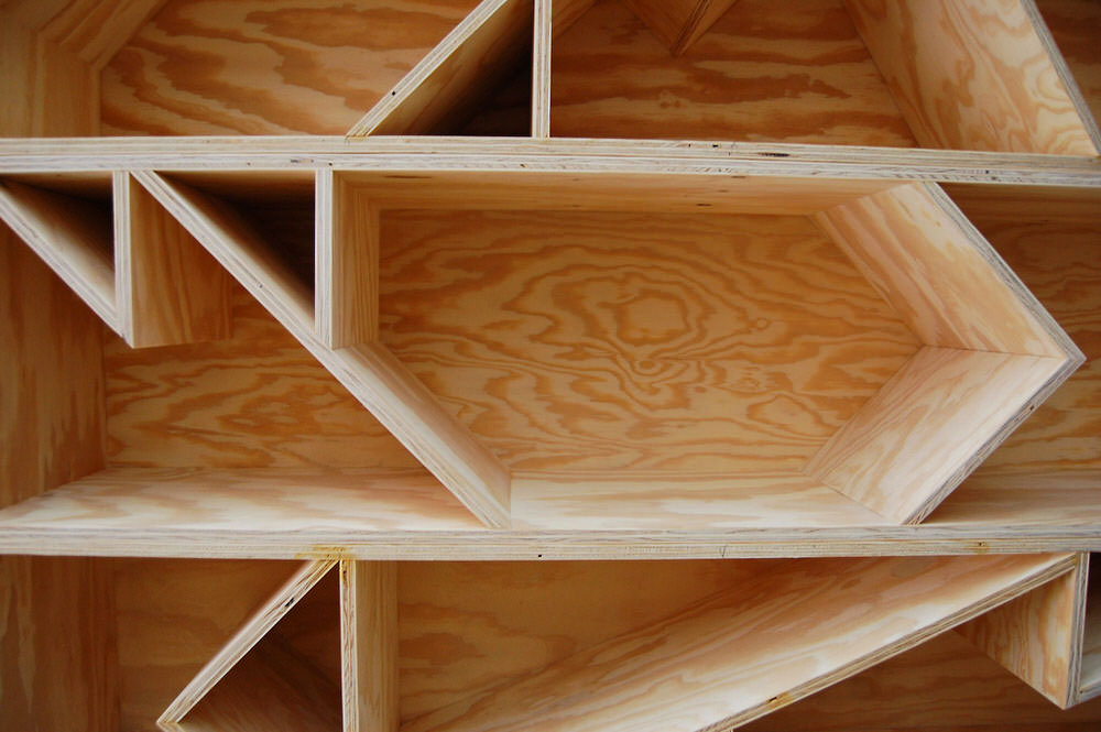 Close-up of Seven Stacked Benches (after Shelves) Plywood Construction Joints