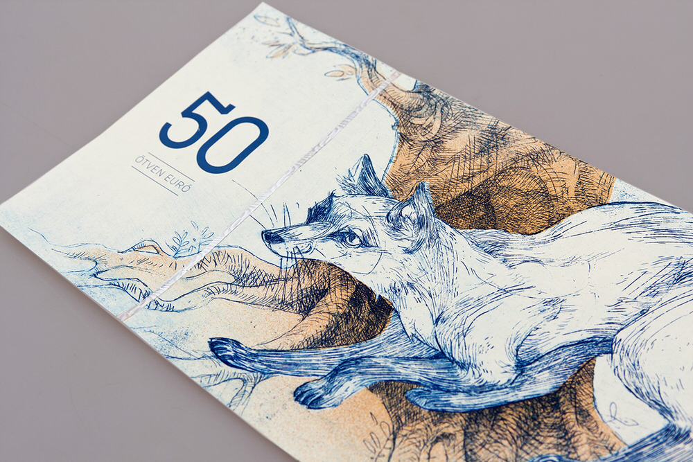 Hungarian Paper Money €50 Note Fox Artwork by Barbara Bernat