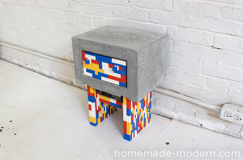 Multi-Coloured Lego and Concrete Bedside Table