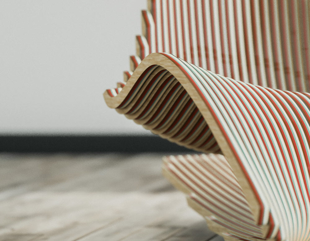 Layered CNC Cut Plywood in the Diwani Chair by AE Superlab