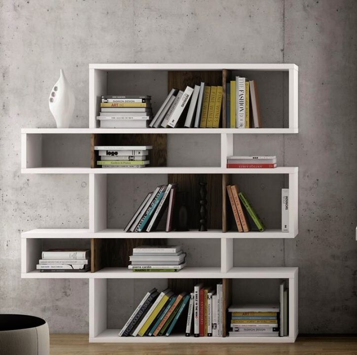 White Lacquered Antonn Shelving Unit with Concrete Industrial Wall