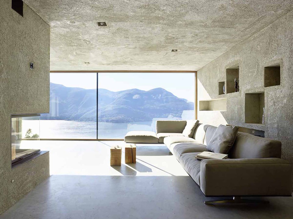Floor to Ceiling Window Overlooking Lake Maggiore in Switzerland