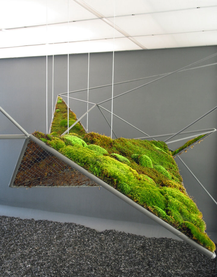 Moss Surfaces Suspended in mid-air by Structural Steel Elements