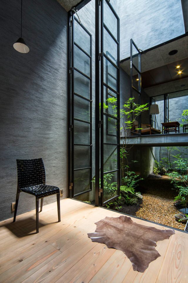 Dark Grey Industrial Interior Design in Nara House by Fuji Architects