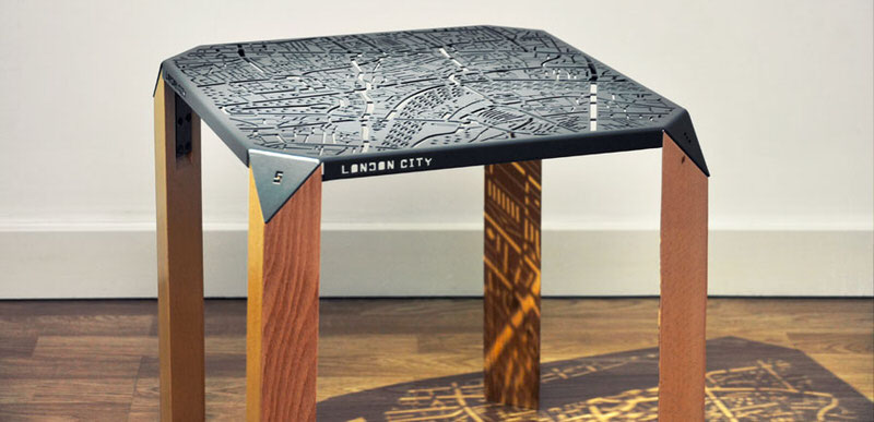London City Map Side Table in Grey
