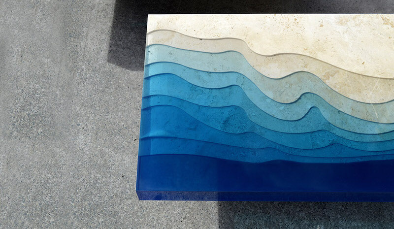 Abstract Coastal Table with Contour Lines in Marble