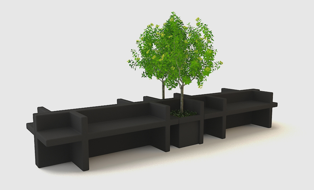 Black Infinite Benches with Planter Tree Modules