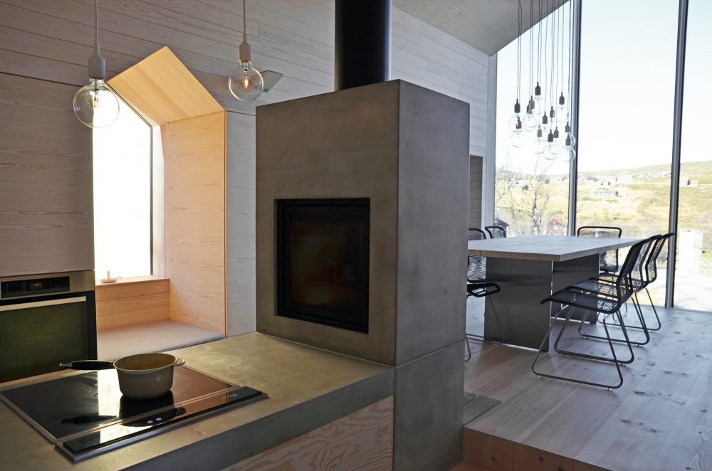 Polished Concrete Fire in Split View Mountain Lodge