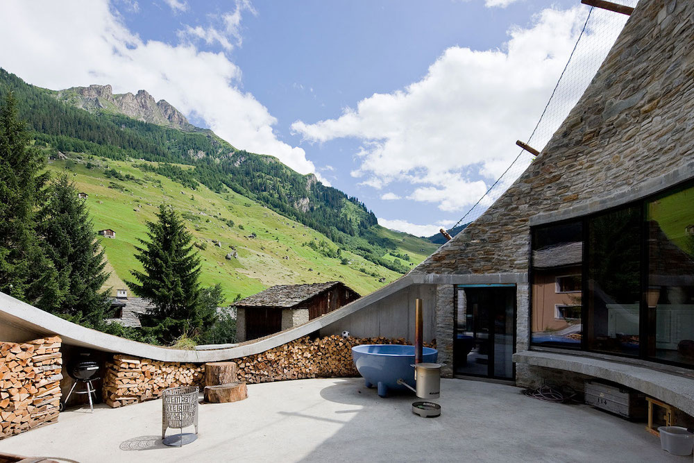 View From Villa Vals Courtyard over Swiss Mountains