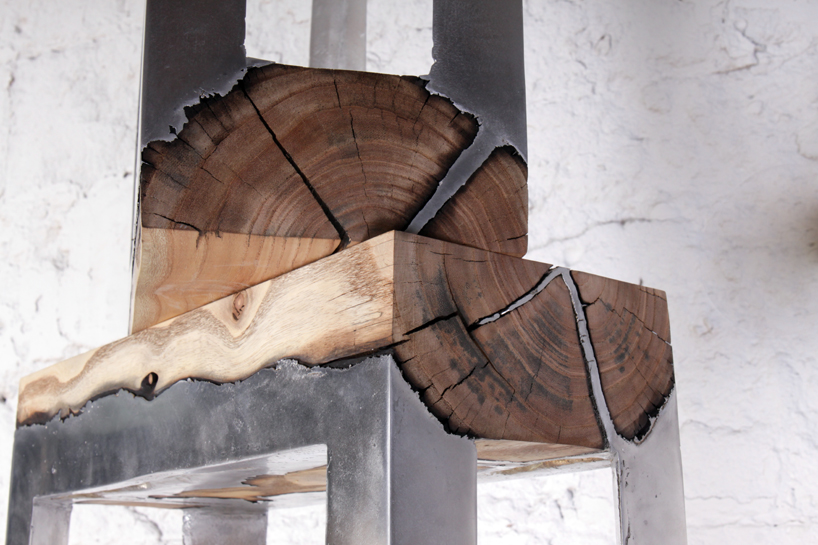 Wood Casting by Hilla Shamia: Molten Aluminium and Charred Wood Furniture