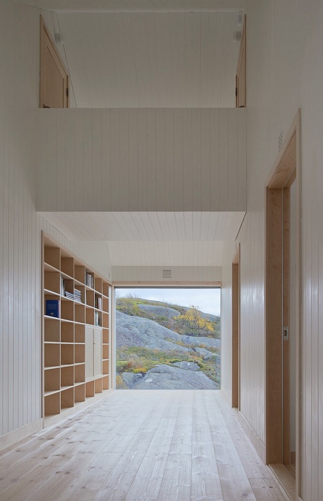 Minimalist Hallway with Shelving and Window from Vega Cottage in Norway