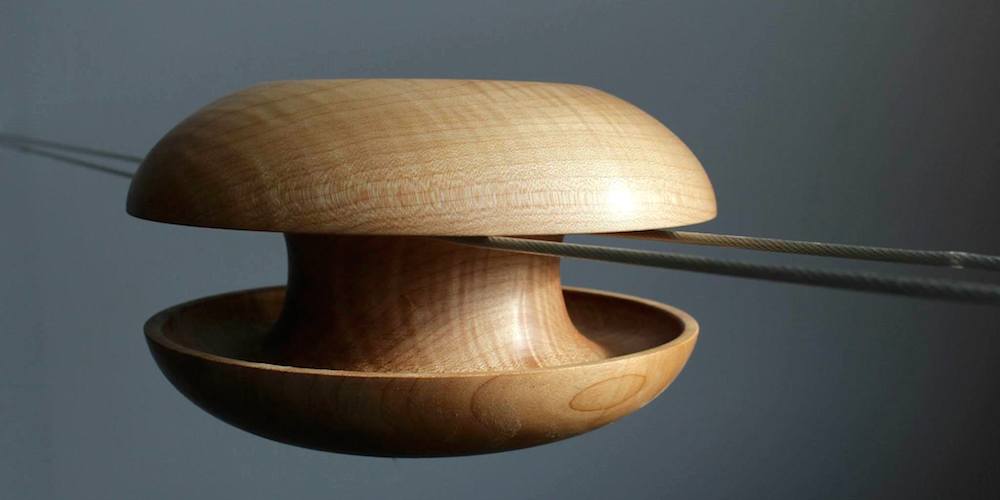 Side View of Unloaded SPUN Birdfeeder in Hand-Turned Maple Wood