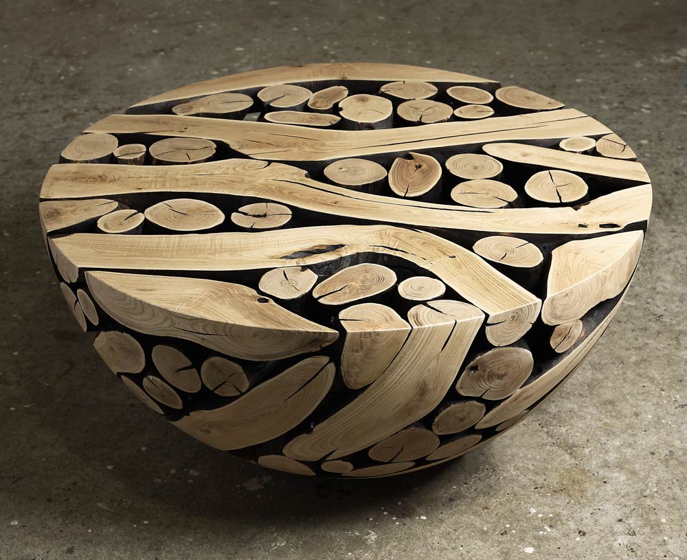 Coffee Table by Jaehyo Lee with Cross Sectional Logs