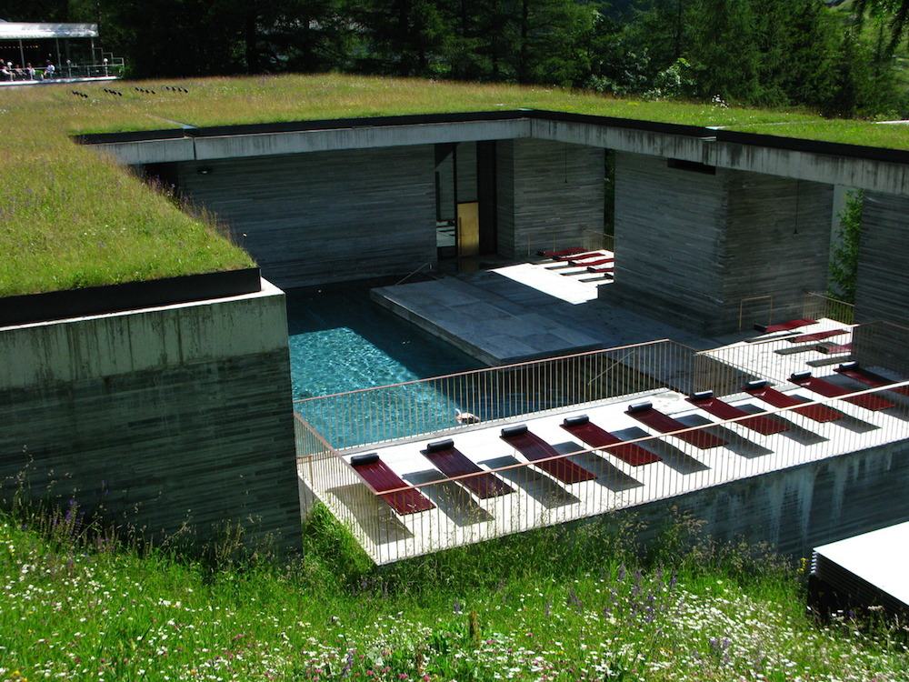 Living green roof of Therme Vals spa