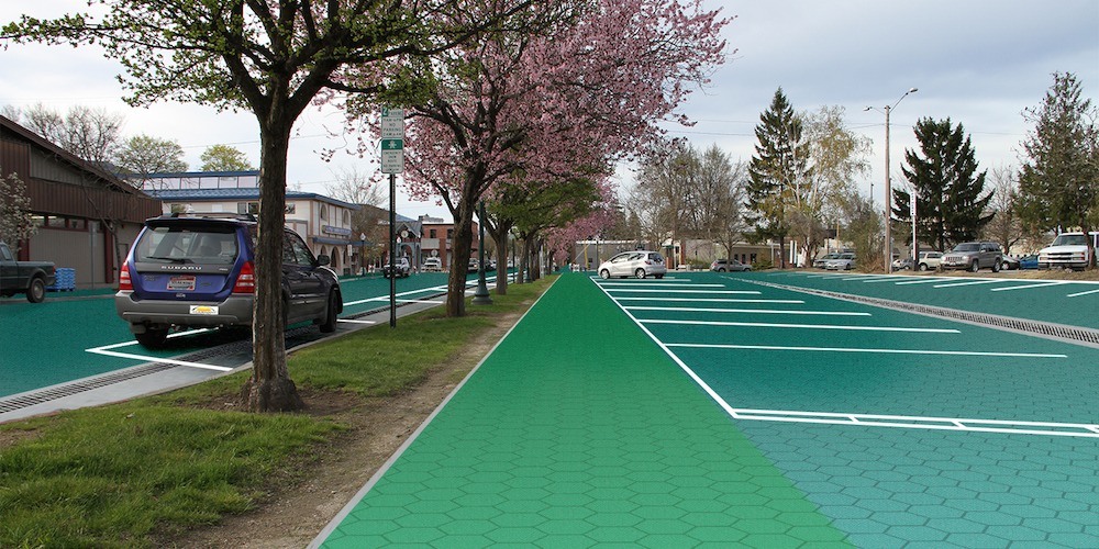 Rendering of Phase II Hexagonal Solar Roadways Tiles by Sam Cornett