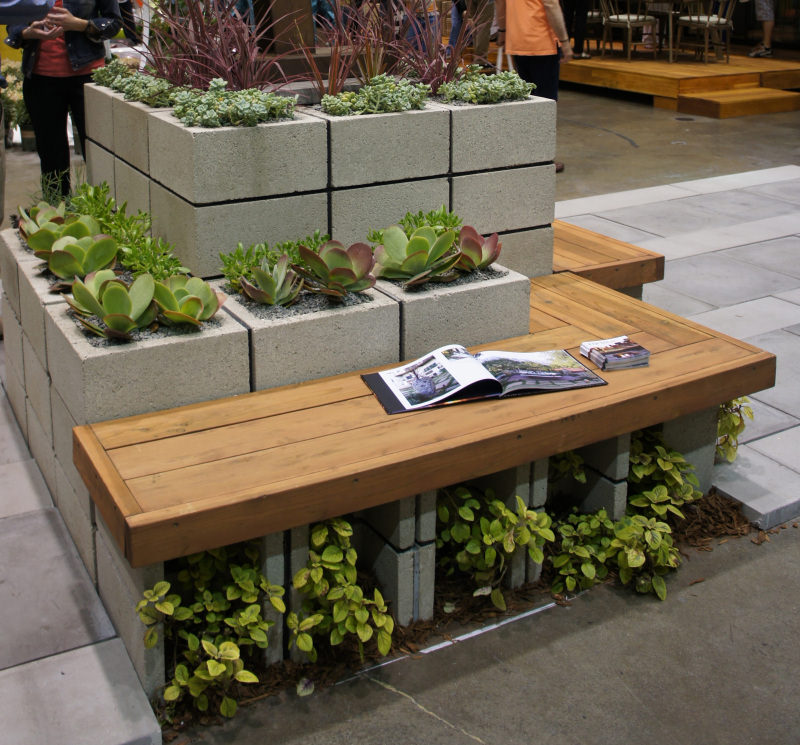 Cinder Block Succulent Planter with Integrated Bench