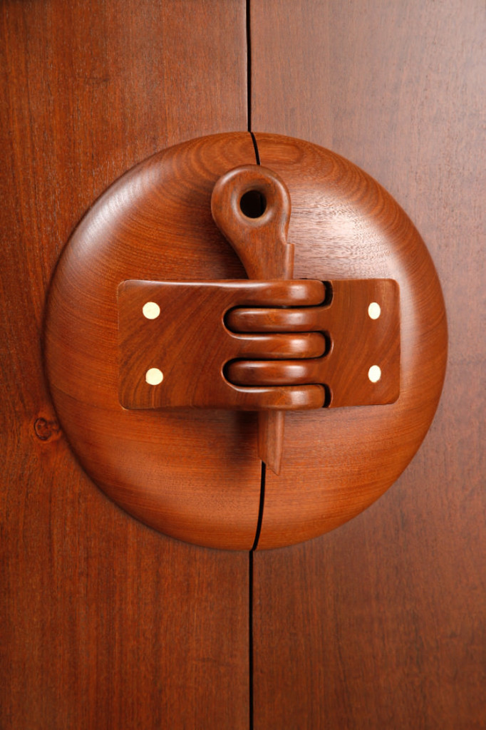 Hand-Carved Latch Clasp of The Monroe Sideboard by Jory Brigham