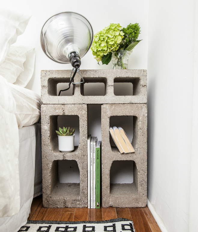 Upcycled Cinder Block Bedside Table from NY Apartment